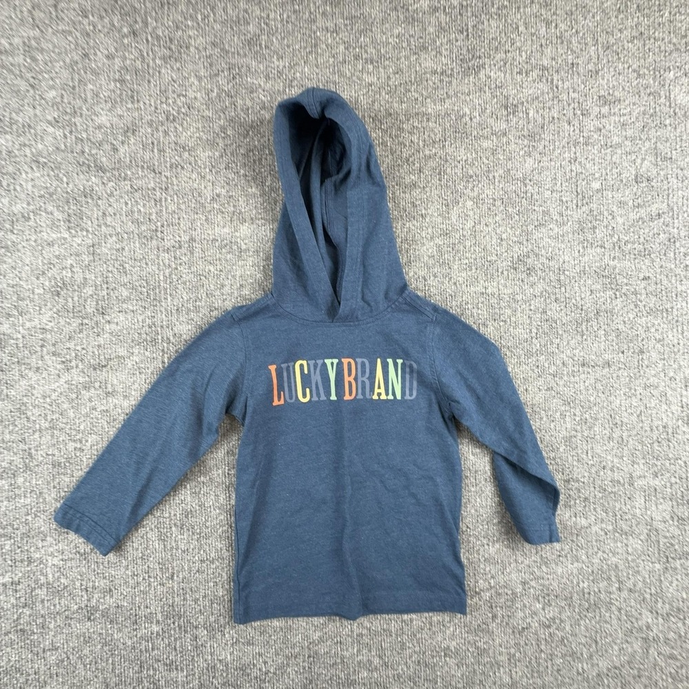 Lucky Brand Shirt Kids 3T Blue Hooded Long Sleeve Rainbow Logo‎ Graphic Tee